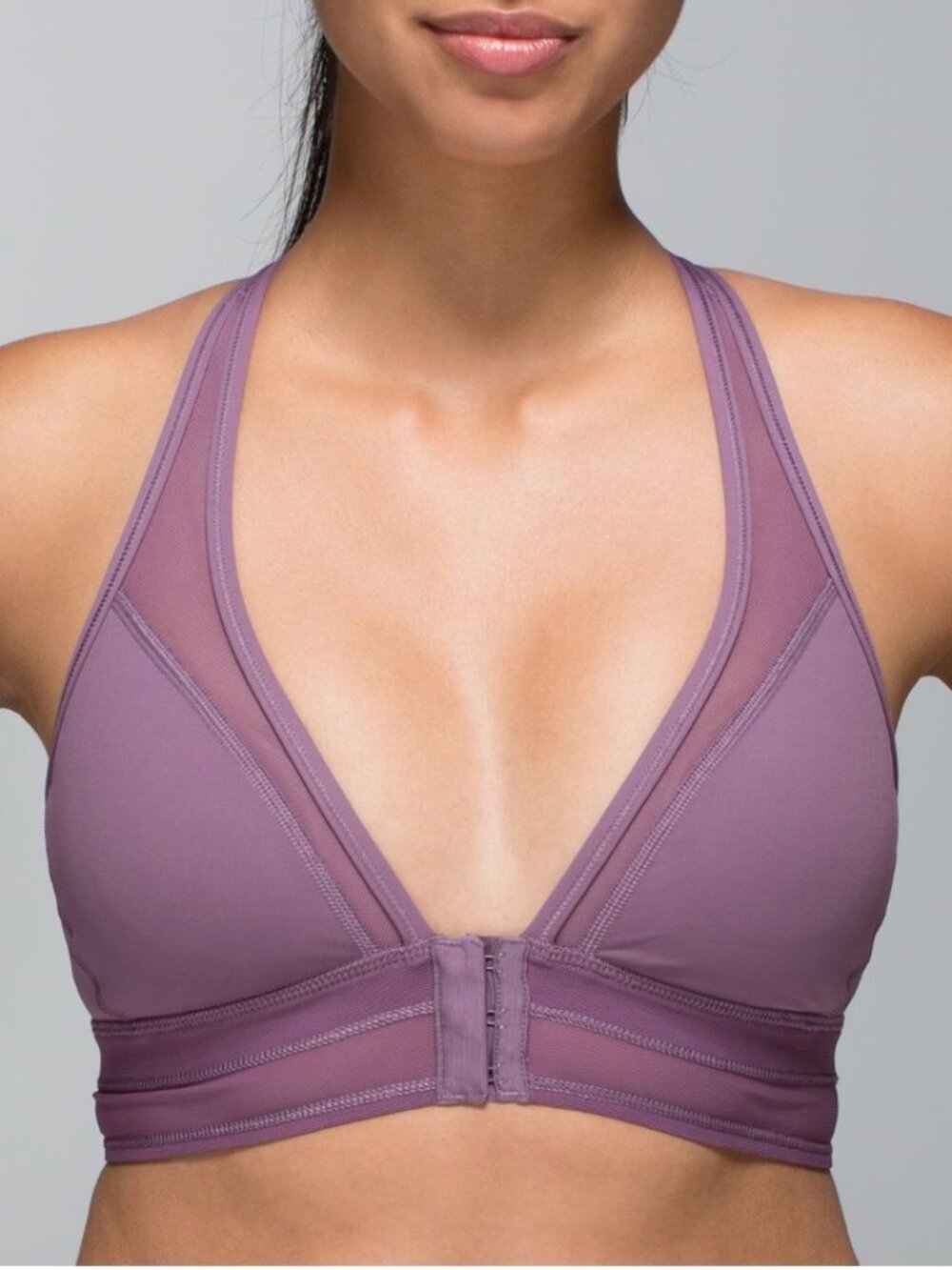 Lululemon Seek The Heat Bra Purple Fog Front Hooks Longline 10